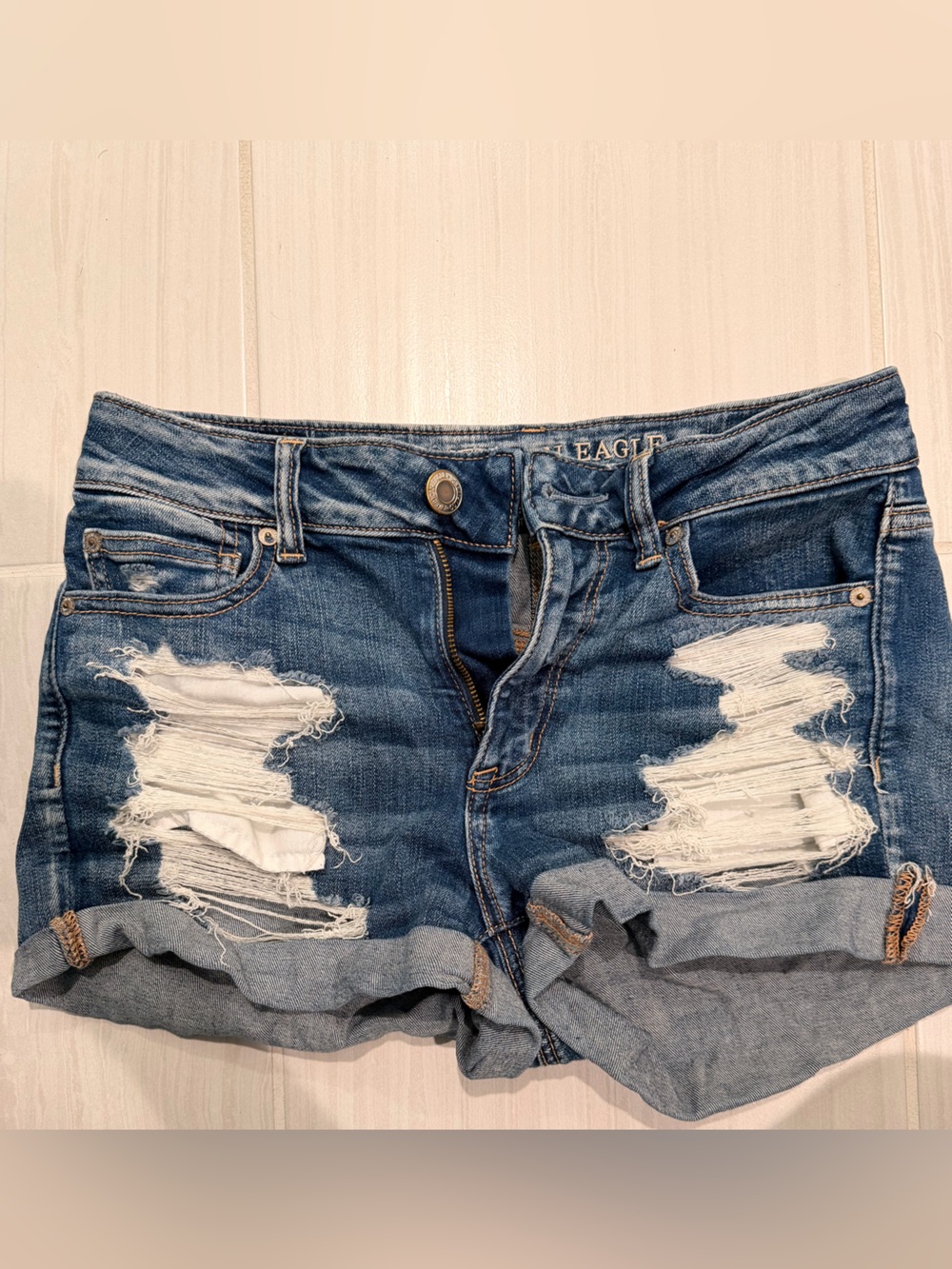American Eagle Outfitters Blue Distressed Boyfriend Denim Shorts